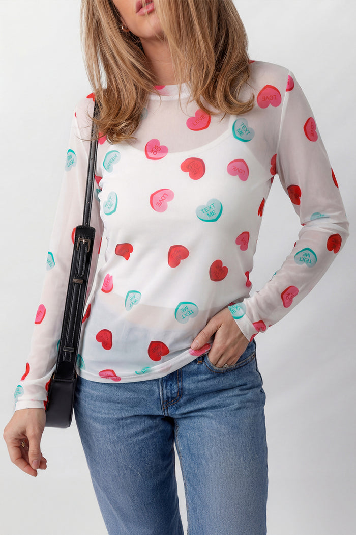 Sheer Mesh Valentine’s Long Sleeve Top