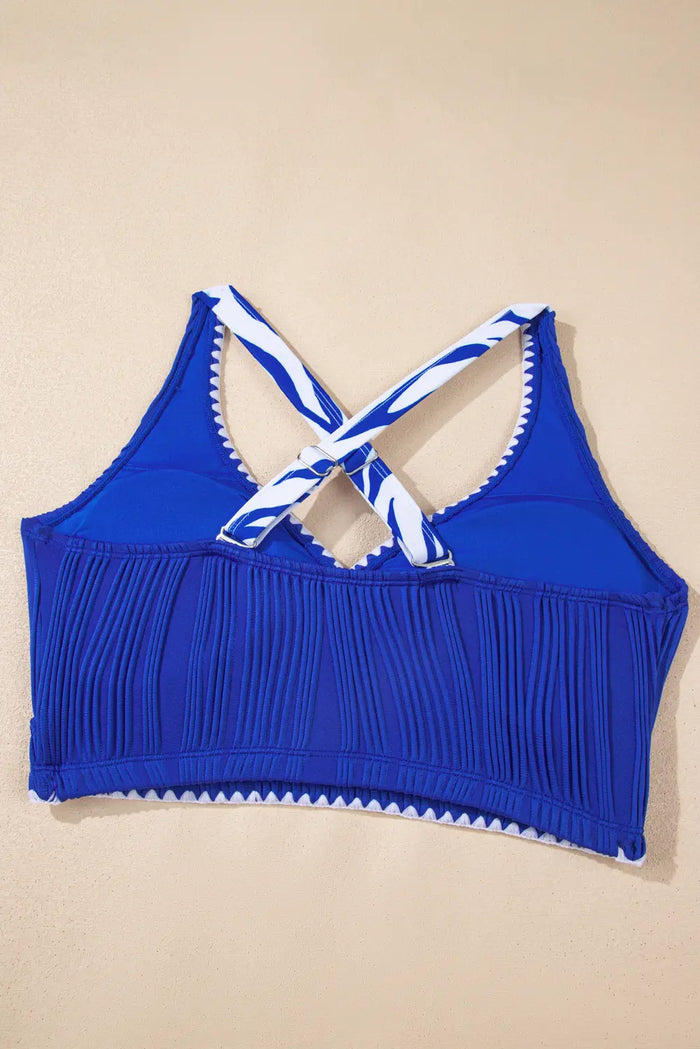 Shell Stitched Trim V-Neck Textured High Waist Bikini