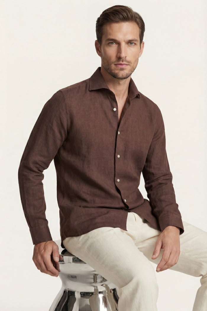 Silano Linen Shirt Dark Brown