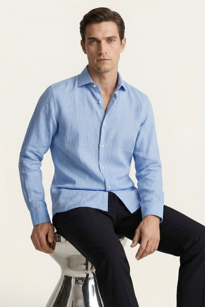 Silano Linen Shirt Light Blue