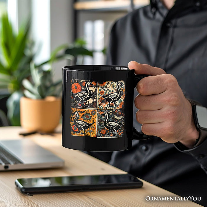 Skeleton Goose Patchwork Personalized Mug, Floral Halloween Gift with Custom Name Personalized Ceramic Mug OrnamentallyYou