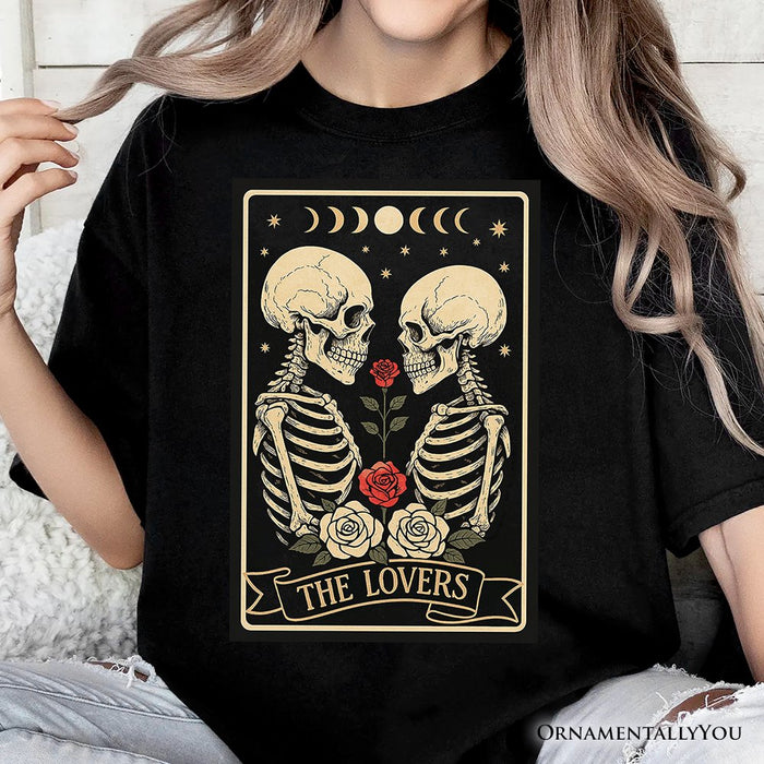 Skeleton The Lovers T-Shirt, Tarot Card Gothic Moon Phases Rose Tee T-Shirts OrnamentallyYou
