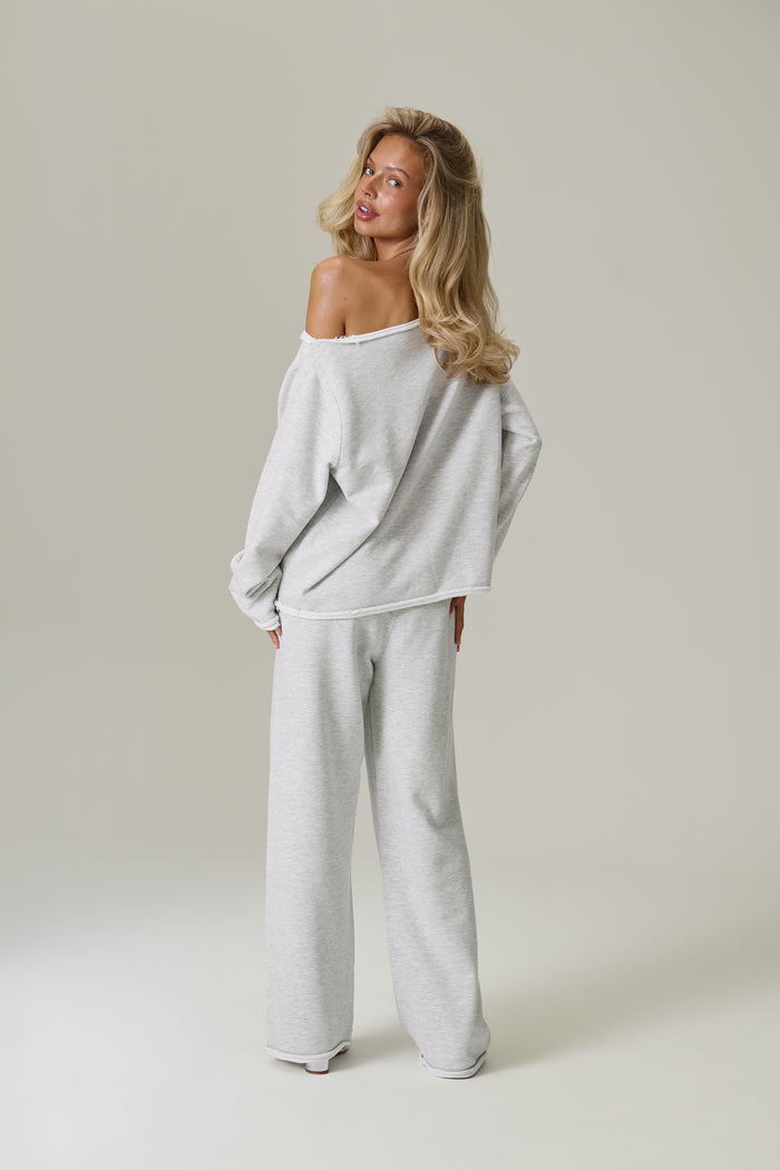 Slouch Wide Leg Sweatpants in Grey Marl