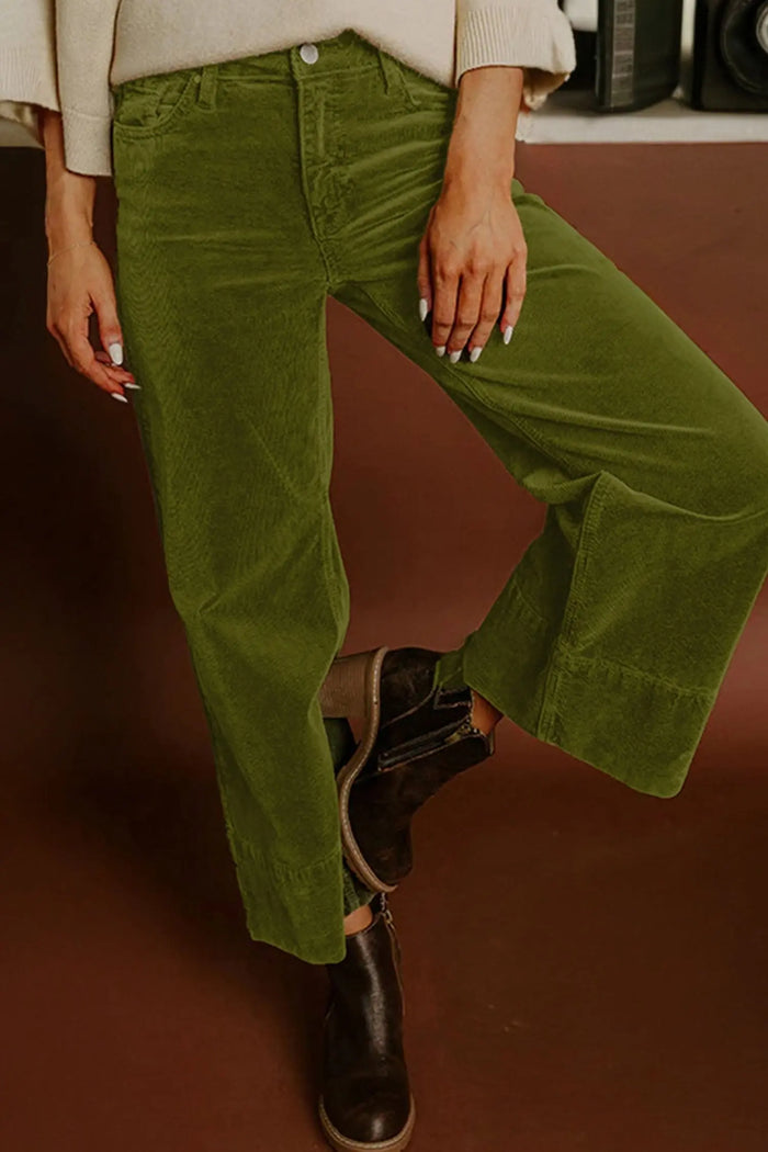 Soft Corduroy High Waist Wide Leg Trousers - Green / S - Bottoms/Pants & Culotte