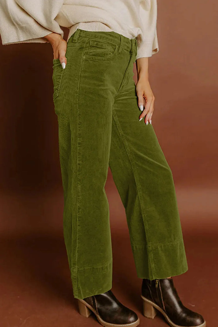 Soft Corduroy High Waist Wide Leg Trousers - Bottoms/Pants & Culotte