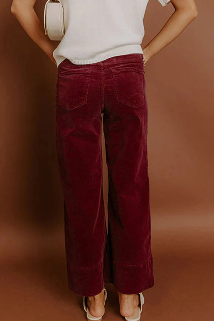 Soft Corduroy High Waist Wide Leg Trousers - Bottoms/Pants & Culotte
