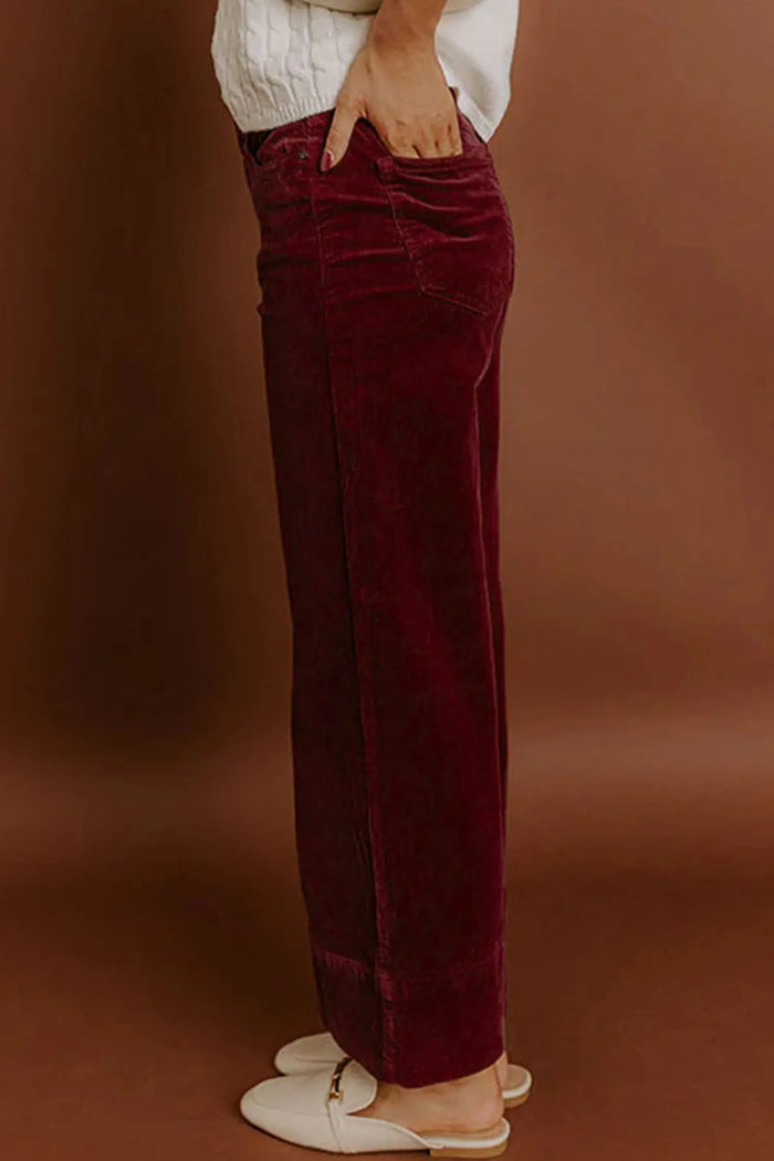 Soft Corduroy High Waist Wide Leg Trousers - Bottoms/Pants & Culotte