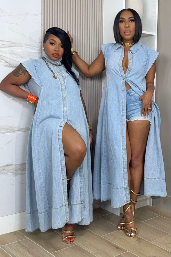 Solenne Denim Maxi Shirt Dress