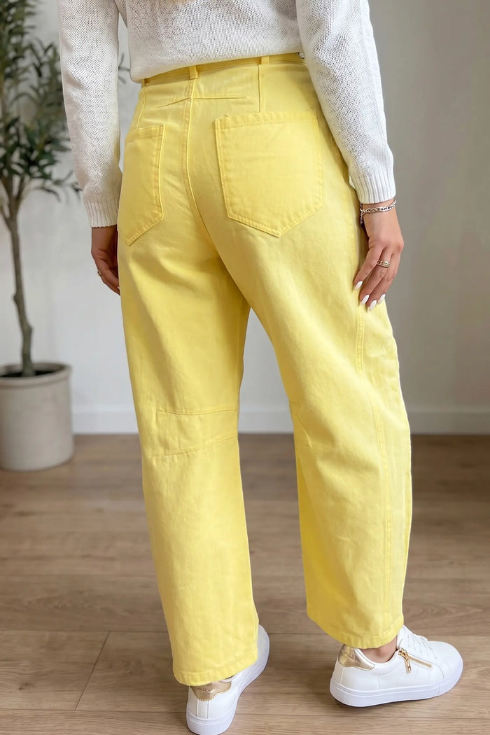 Solid Color Grommet Detail Knot Waist Barrel Jeans – Yellow