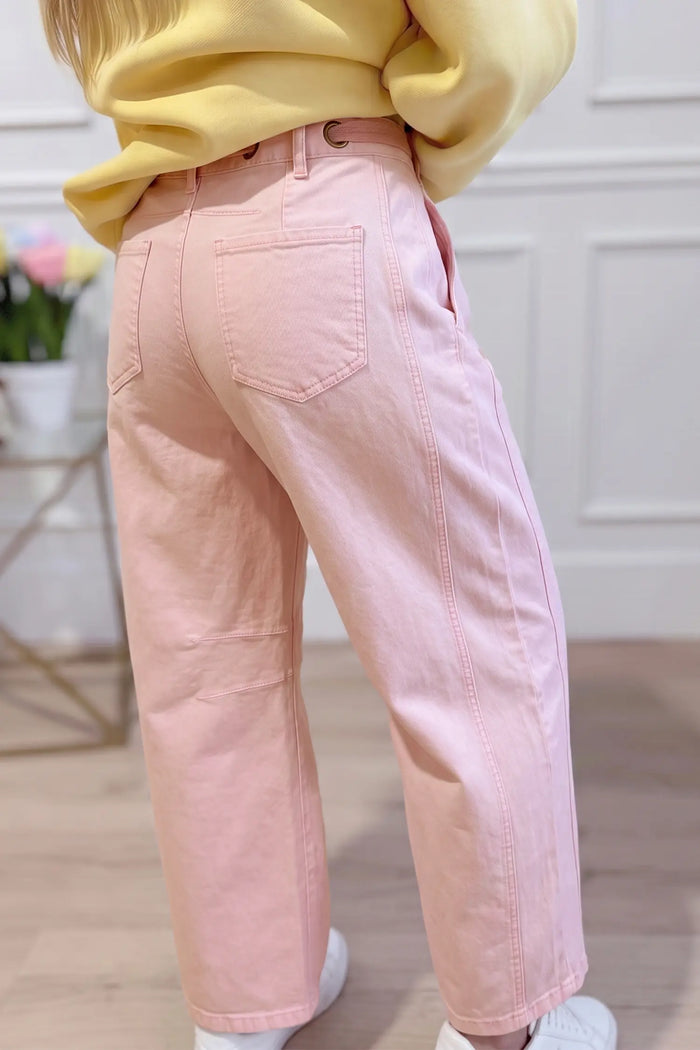 Solid Color Grommet Detail Knot Waist Barrel Jeans – Yellow
