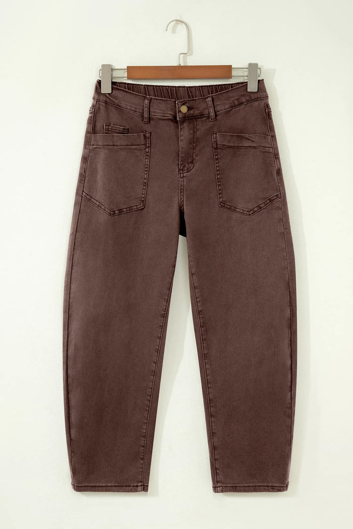 Solid Color Square Patch Pocket Ankle-length Barrel Jeans – Beau Blue