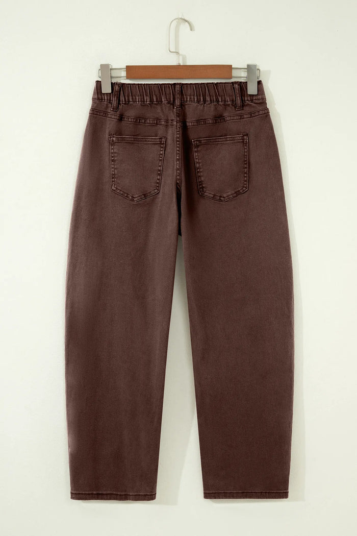 Solid Color Square Patch Pocket Ankle-length Barrel Jeans – Beau Blue