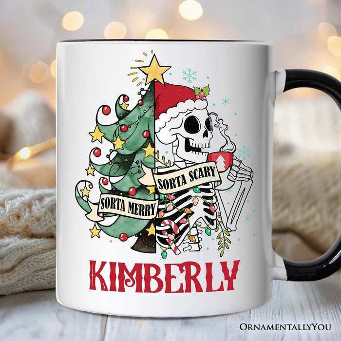 Sorta Merry Christmas Skeleton Personalized Mug, Sarcastic Holiday Gift with Custom Name Personalized Ceramic Mug OrnamentallyYou White - Black Customized
