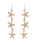 Sparkling Gold Crystal Pave Triple Starfish Drop Earrings