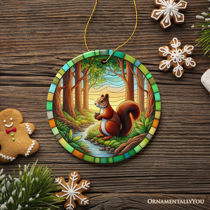 Squirrel in the Forest Stained Glass Style Ceramic Ornament, Wildlife Animals Christmas Gift and Decor Ceramic Ornament OrnamentallyYou