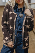 Stars Pattern Colorblock Long Sleeve Shift Cardigan – Brown