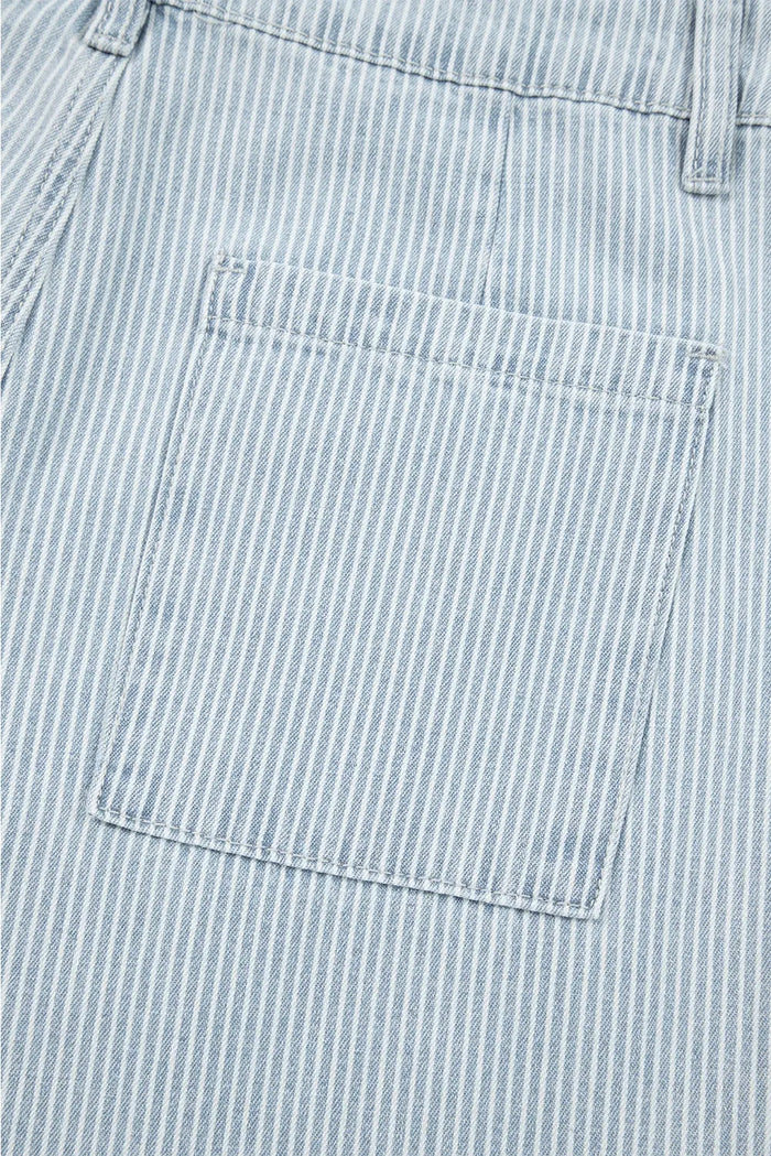 Stripe Button Flap Pocket Cuffed Hem Wide Leg Jeans - Bottoms/Jeans/WideLeg