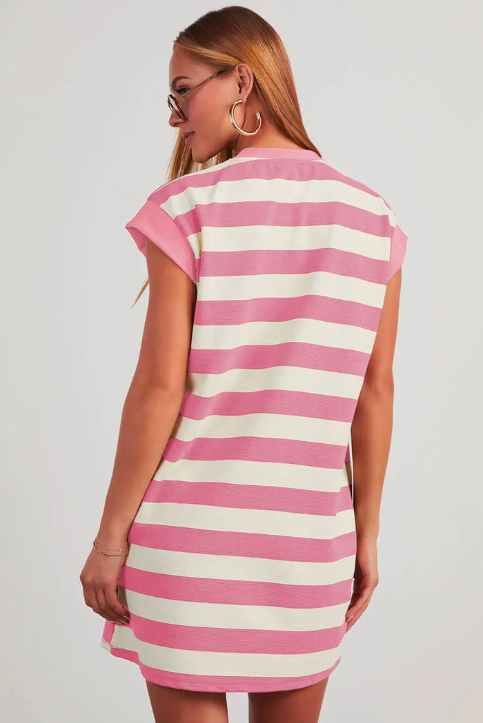 Stripe Cap Sleeve Shift T-Shirt Dress
