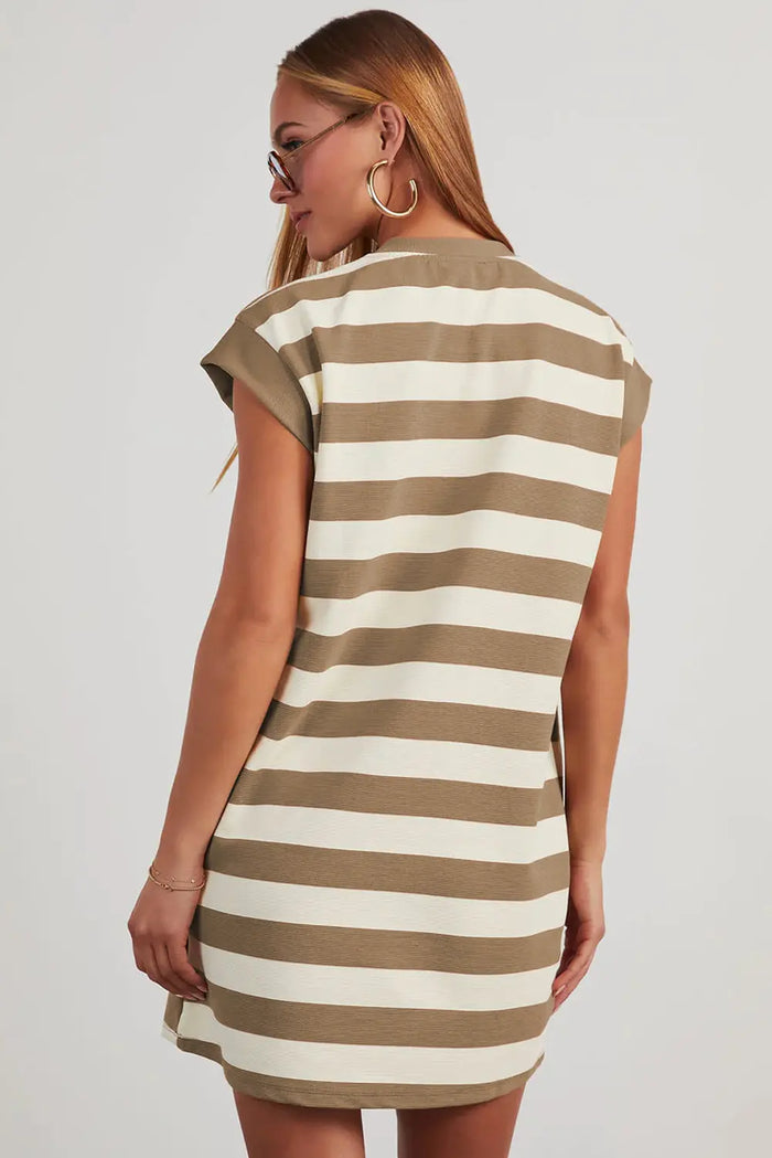 Stripe Cap Sleeve Shift T-Shirt Dress