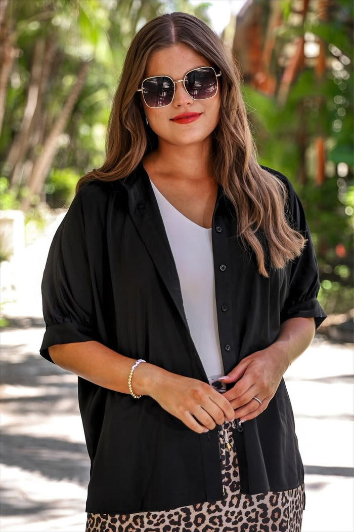 Sutton Oversized Half-Sleeve Button Up