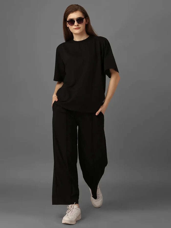 SXV Basic CO-ORDS set : black oversized t-shirt And Trouser Combo
