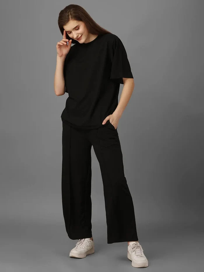 SXV Basic CO-ORDS set : black oversized t-shirt And Trouser Combo