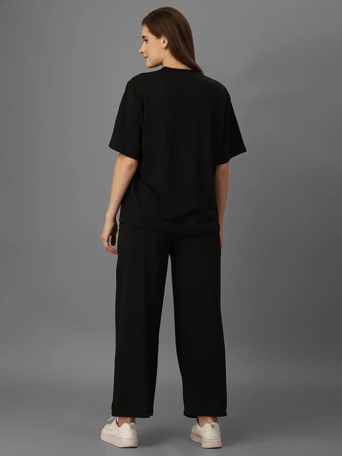 SXV Basic CO-ORDS set : black oversized t-shirt And Trouser Combo