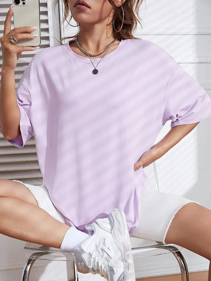 SXV  'BEIGE SOLID DROP SHOULDER OVERSIZED  T-shirt