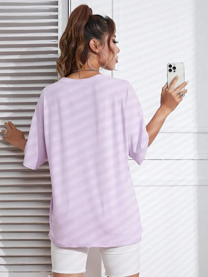 SXV  'BEIGE SOLID DROP SHOULDER OVERSIZED  T-shirt