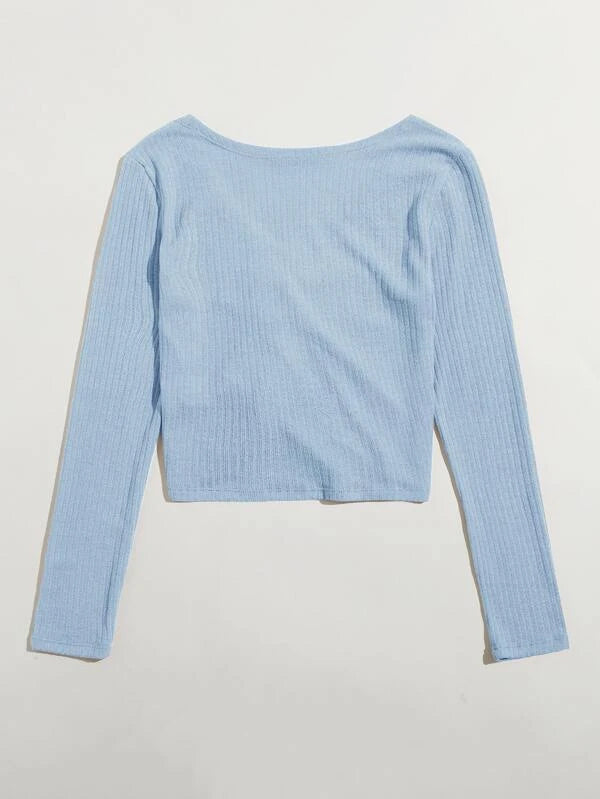 SXV Front Drawstring Rib Knit Full sleeves Top