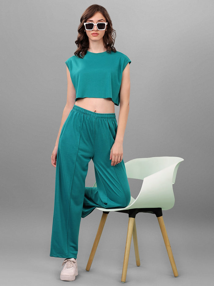 SXV Tealgreen Trouser with Crop Top Co-ords Set