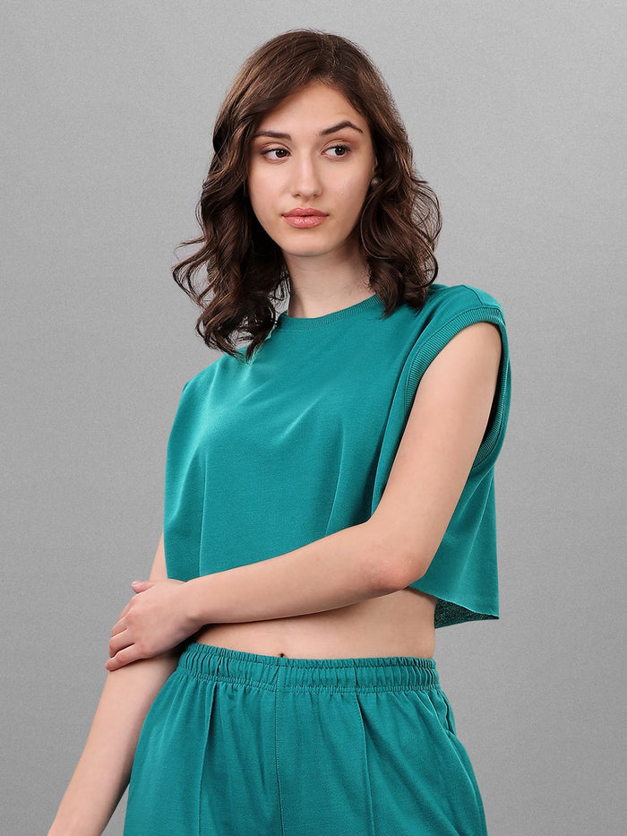 SXV Tealgreen Trouser with Crop Top Co-ords Set