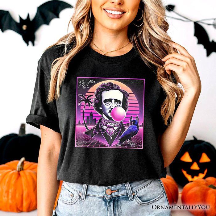 Synthwave 80's Styled Edgar Allan Poe Horror T-Shirt, Vaperwave Classic Retro Neon Halloween Tee T-Shirts OrnamentallyYou