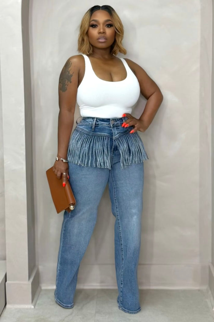 Tasha Fringe Detail Denim Jeans 4112