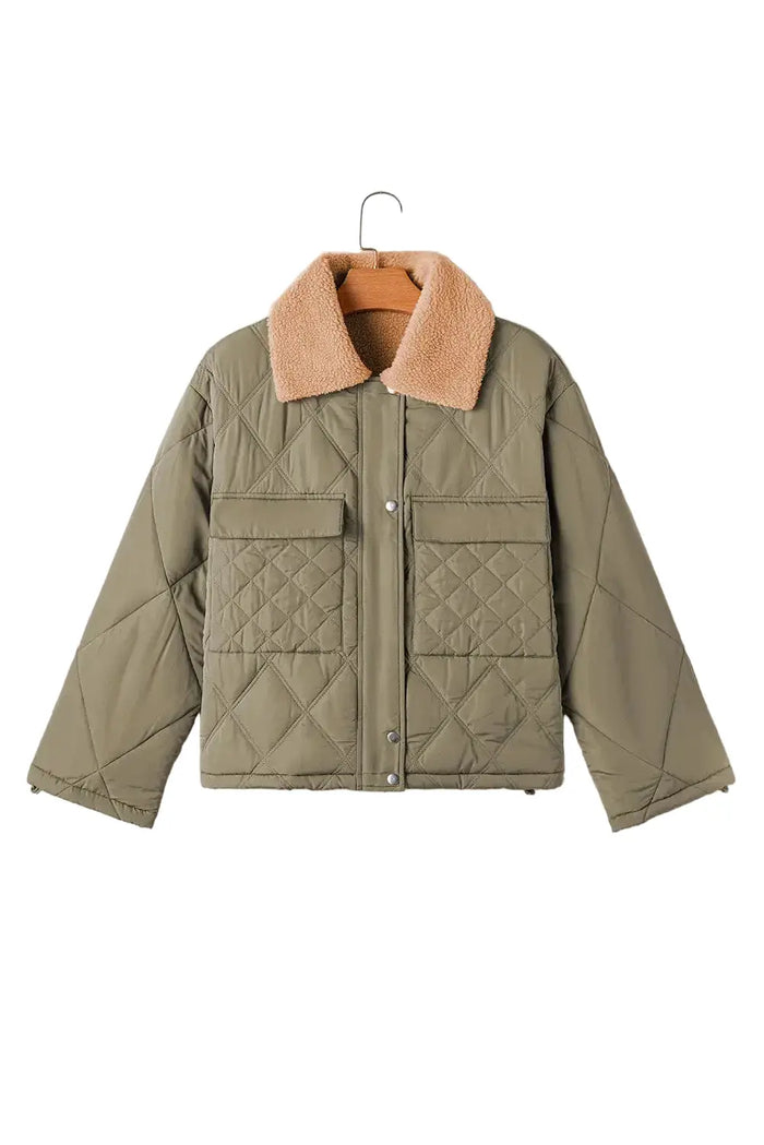Shop Teddy Collar Flap Pockets Quilted Puffer Jacket at eAura