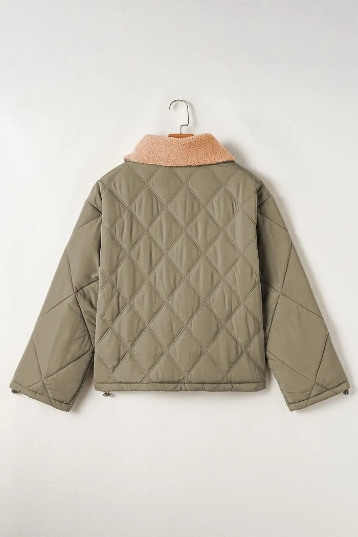 Shop Teddy Collar Flap Pockets Quilted Puffer Jacket at eAura