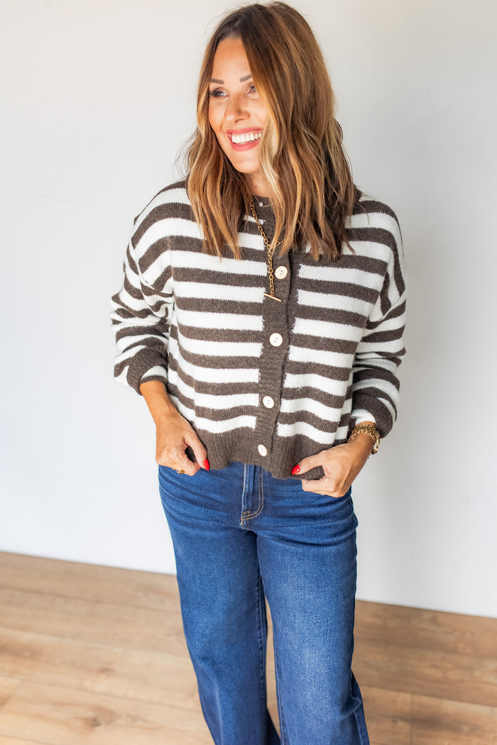 The Cora Striped Cardigan - One Eleven Olive Boutique