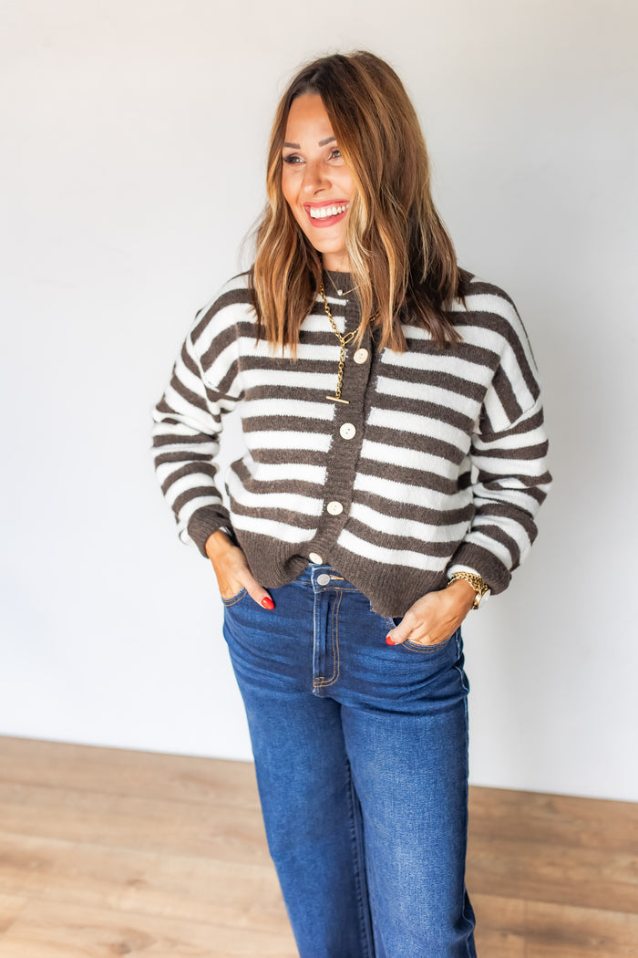 The Cora Striped Cardigan - One Eleven Olive Boutique