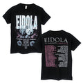 Eidola black band t-shirt with an illustrated front graphic and "The Eviscerate Mend Tour 2026" dates and locations in white and pink text on the back.