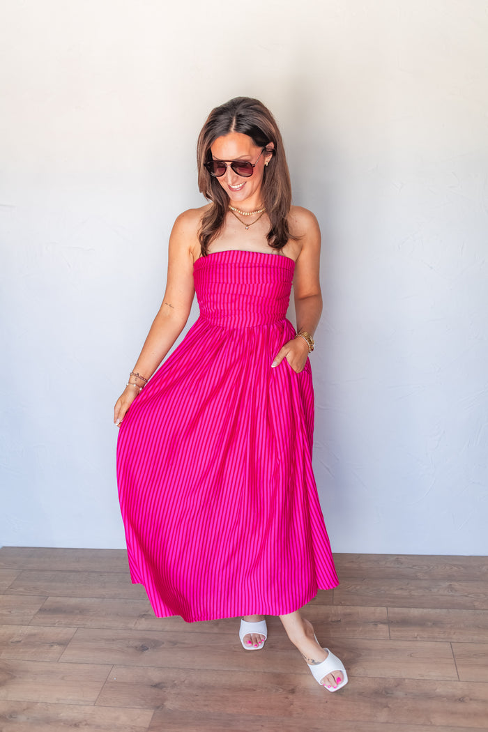 The Paradise Pink Midi Dress - One Eleven Olive Boutique