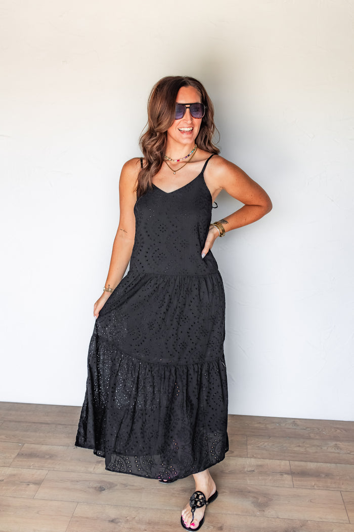 The Reid Eyelet Maxi Dress - Black - One Eleven Olive Boutique