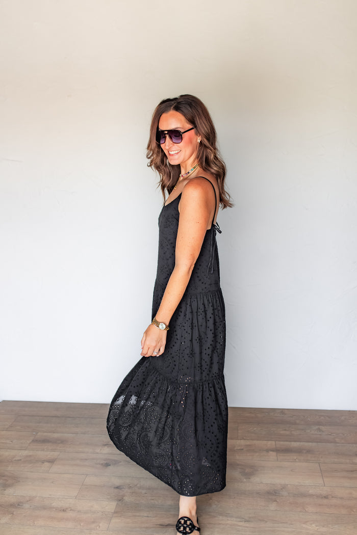 The Reid Eyelet Maxi Dress - Black - One Eleven Olive Boutique