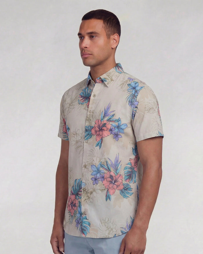TODD EXOTIC FLORAL NEUTRAL MENS KNIT SHIRT