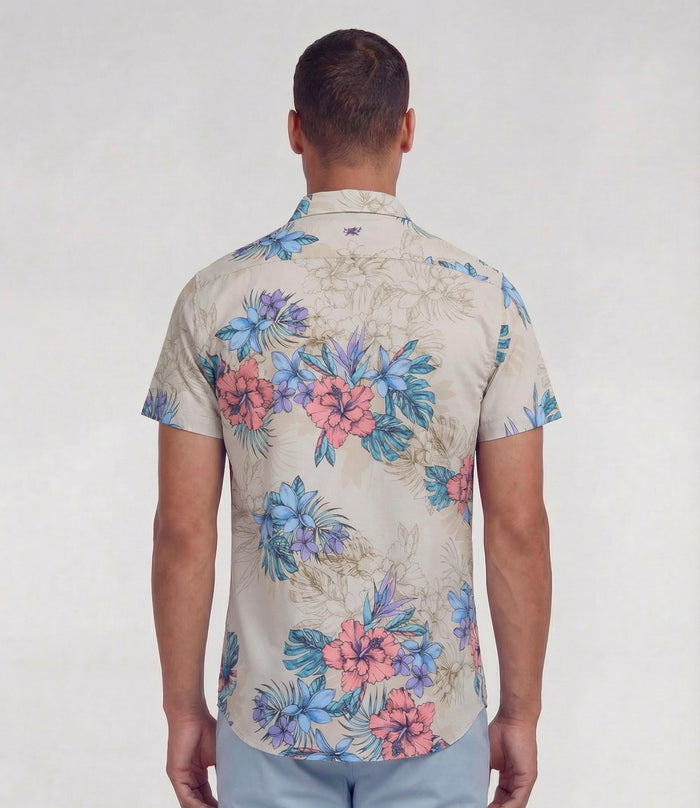 TODD EXOTIC FLORAL NEUTRAL MENS KNIT SHIRT