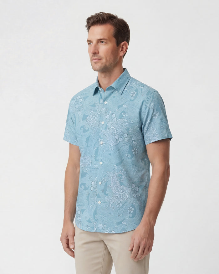 TODD PAISLEY EXPLOSION TEAL MENS KNIT SHIRT