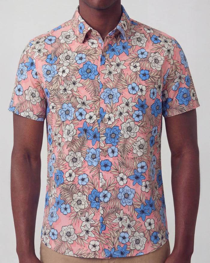 TODD TROPICAL MIX CORAL MENS KNIT SHIRT
