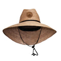 Tradition Straw Lifeguard Hat with wide brim, chin strap, and front logo.
