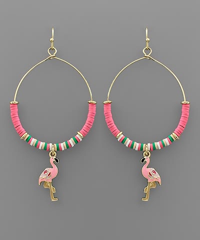 Tropical Pink Flamingo Beaded Hoop Earrings – Summer Statement Jewelry
