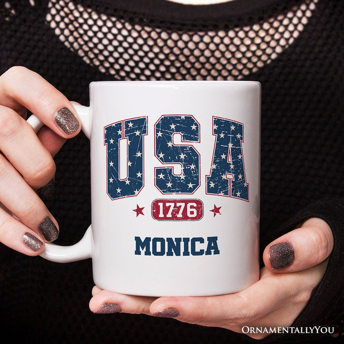 USA 1776 Stars Personalized Mug, Bold Patriotic Gift with Custom Name Personalized Ceramic Mug OrnamentallyYou