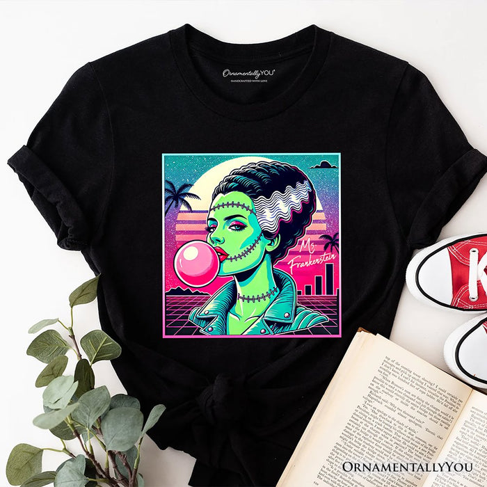 Vaperwave Mrs Frankenstein Retro Neon Horror T-Shirt, Synthwave 80's Styled Classic Halloween Tee T-Shirts OrnamentallyYou Black XS